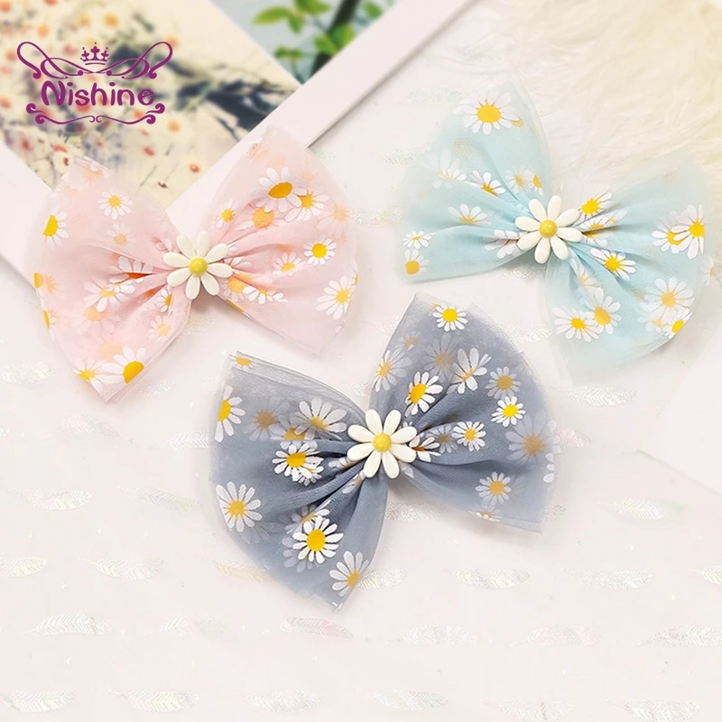 

Nishine Fashion Little Daisy Print Bowknot Infant Hair Clips Shining Crown Bows Baby Hairpins Kids Ponytail Headwear Photo Props