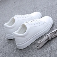 white flat shoes women classic woman casual shoes all seasons lace up flat with sneakers for female pu leather waterproof