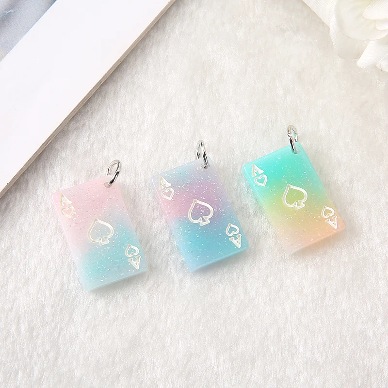 

10pcs /lot 25*17mm DIY earring charms Flatback resin Glitter Poker For Necklace Keychain Pendant DIY Making Accessories