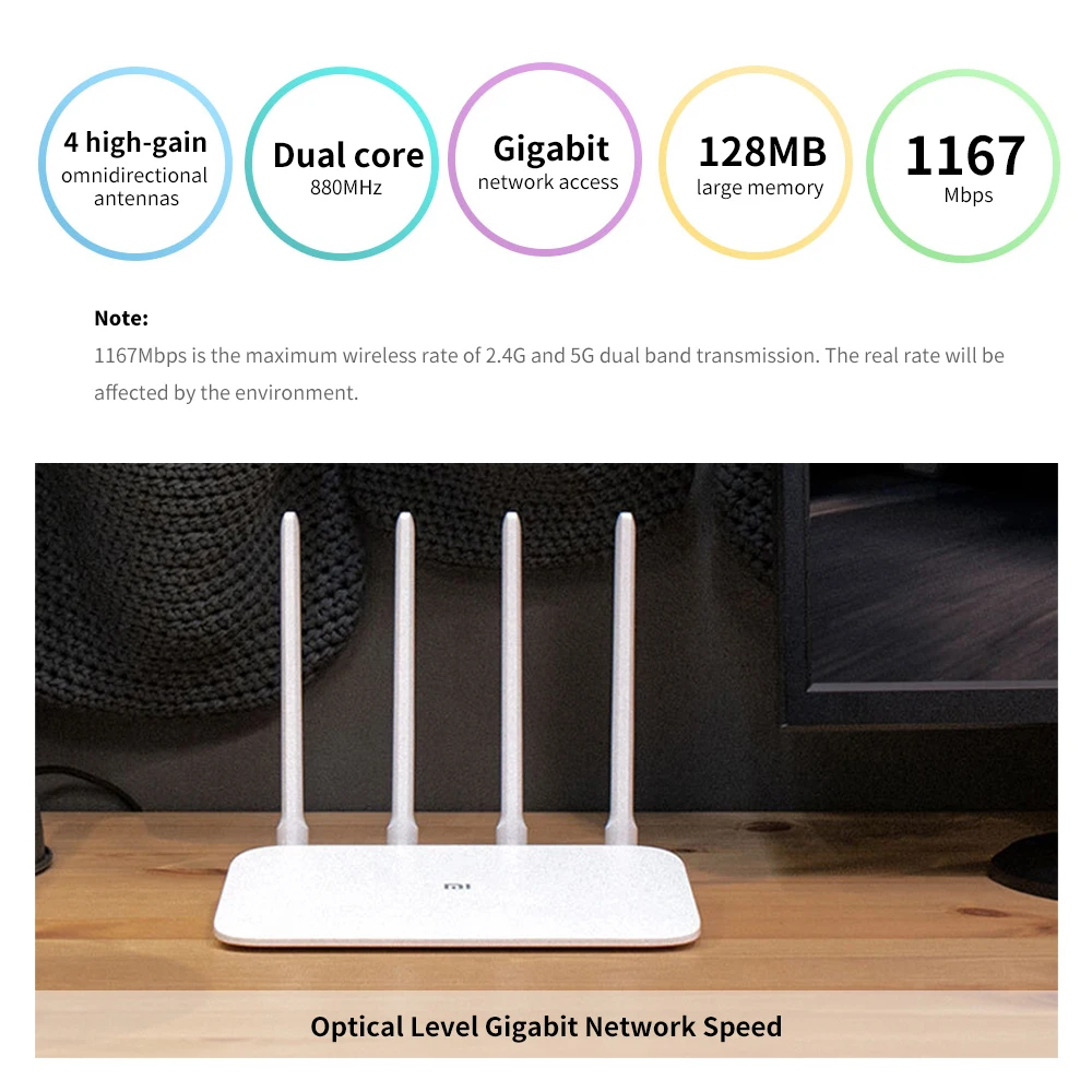 Роутер Xiaomi Mi 4A Gigabit Edition 100M 1000M 2 4 ГГц 5 Wi-Fi ПЗУ 16 МБ DDR3 64 128 антенны с высоким