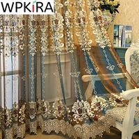 coffee gold europe embroidered sheer curtain for living room luxury retro water soluble embroidery tulle window treatment ad817e