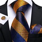Модный Полосатый галстук для мужчин Золотой Синий Шелковый Свадебный галстук носовой платок запонки подарочный набор DiBanGu новый дизайн деловечерние MJ-7329