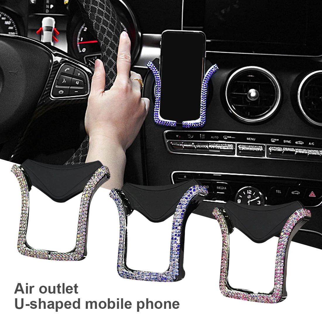 

Universal Car Phone Holder Car Air Vent Mount Clip Cell Phone Holder Crystal Rhinestone for iPhone Samsung Most Mobile Phone