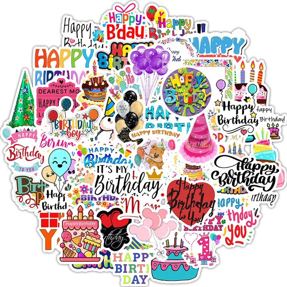 

50Pcs Happy Birthday Stickers Girl Essential Stuff for Water Bottles Stickers Suitable for Photo Luggage Laptop Trendy Stickers