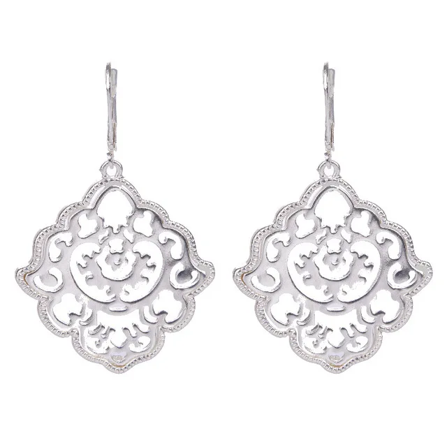 D34499 silver color Круглые серьги из сплава золотого цвета, модные ювелирные изделия, висячие серьги, бижутерия в виде цветка Pendientes - Окраска металла: D34499 silver color