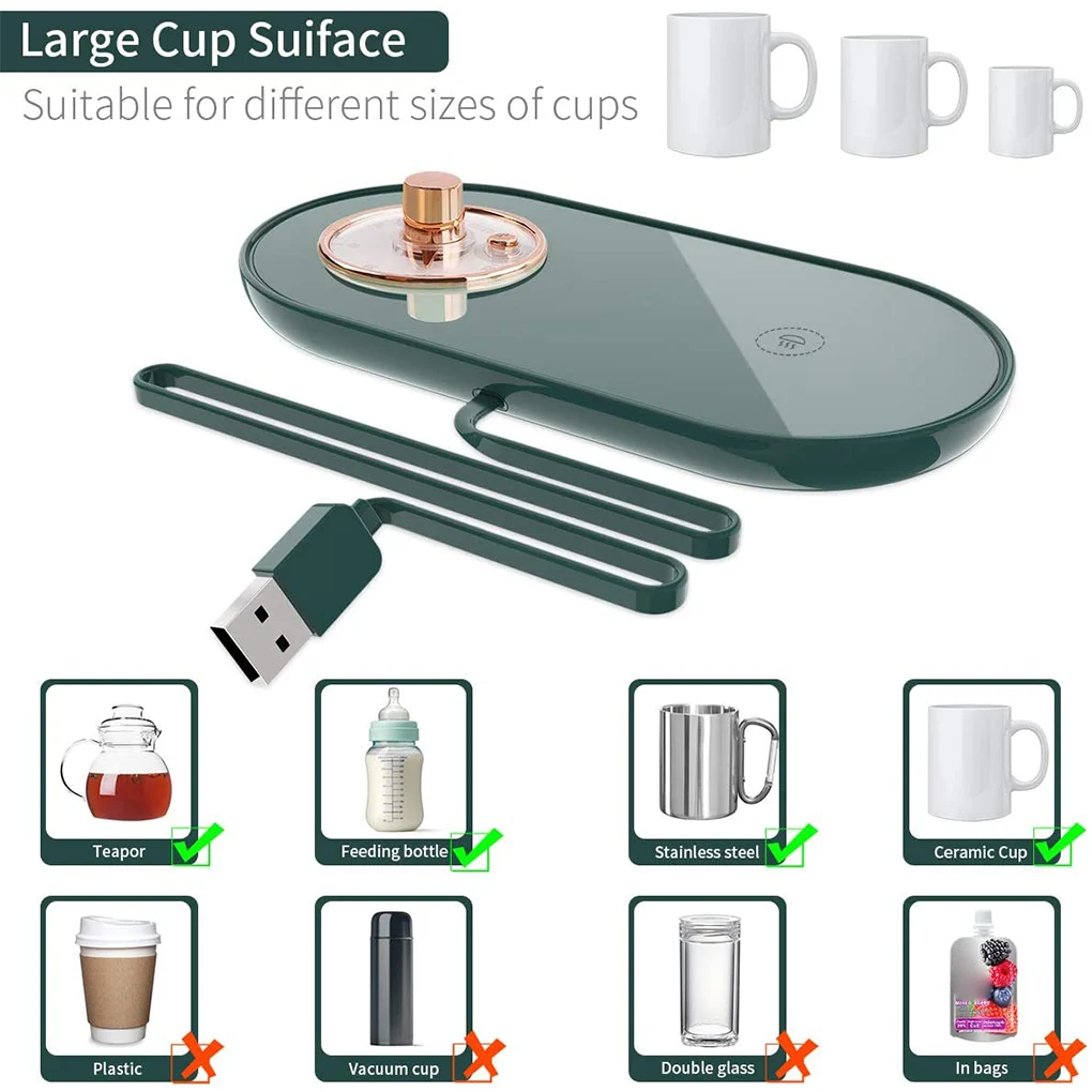 Calentador de tazas de caf&eacute; USB, calentador de tazas de t&eacute; el&eacute;ctrico port&aacute;til, estera de taza de agua para el hogar y la Oficina,-0