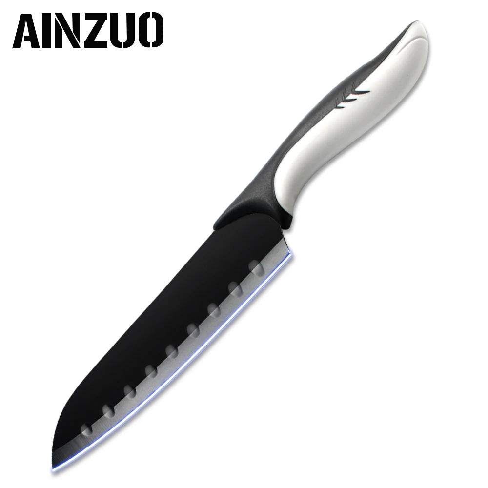 D.7 inch Santoku AINZUO 3cr13 кухонные ножи из нержавеющей стали шеф-повара столовые приборы для очистки овощей утилита Santoku шеф-повара нарезки хлеба ручной работы кухонные аксессуары - Цвет: D.7 inch Santoku