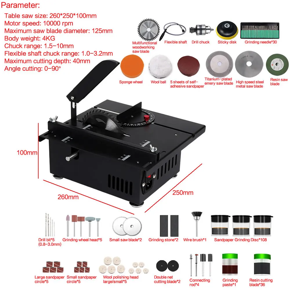 

Multifunctional Electric Table Saw 1200W Desktop Circular Saw Cutter Aluminium Wood Plastic Acrylic Cutting Polishing Engraving