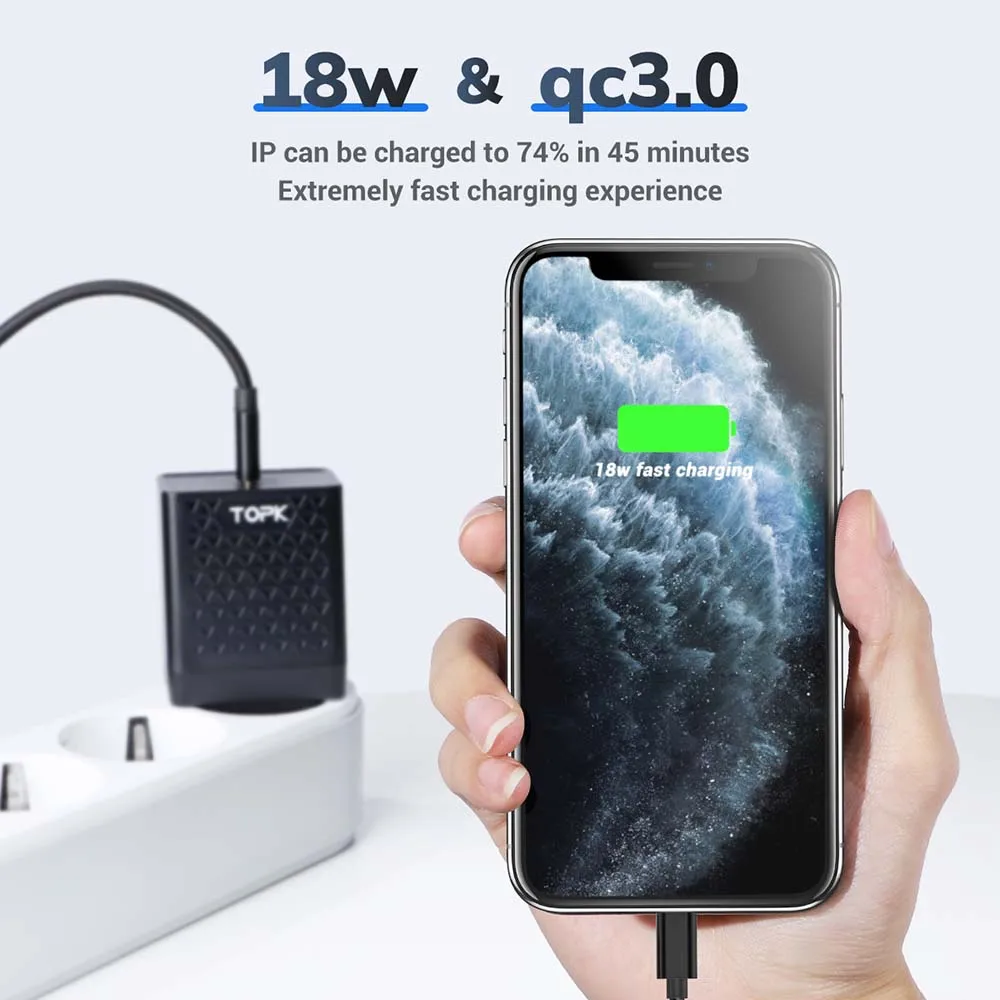 TOPK USB зарядное устройство 18 Вт быстрое PD Quick Charge 3 0 C для телефона iPhone Xiaomi Mi note 10 pro 8 7