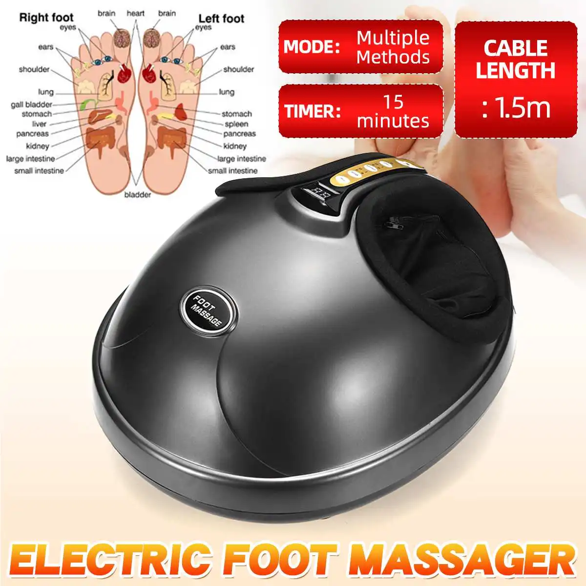 

Automatic Electric Foot Massager 110V Heat Therapy Rolling Kneading Machine Foot Massage Shiatsu Pain Relief Relaxation US Plug