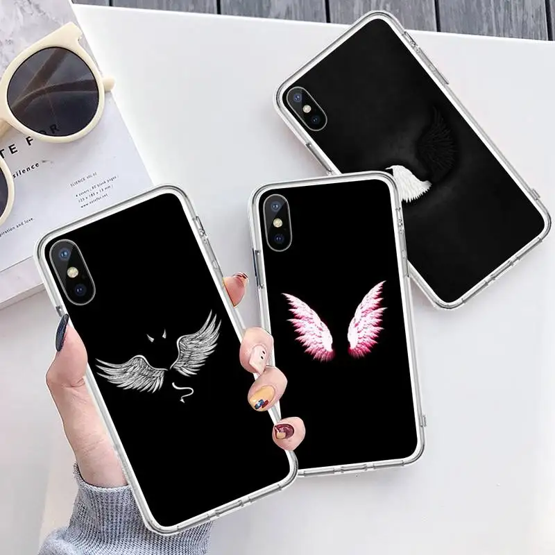 

Angel wings demon wings pattern Phone Case Transparent soft For iphone 12 11 13 7 8 6 s plus x xs xr pro max mini