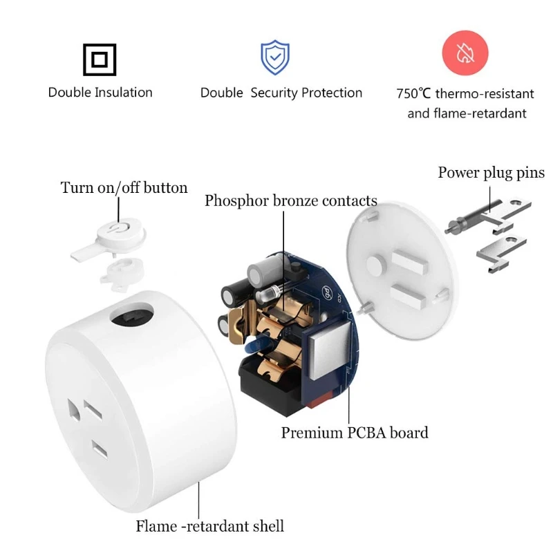 

Умная розетка с голосовым управлением и управлением через приложение, 10 А
