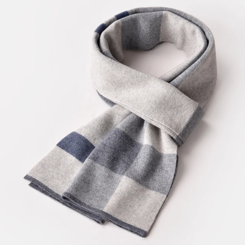 

Winter 100% Lamb Wool Scarf for Men Brand 2021 Plaid Warm Echarpe Wraps Man's Pashmina Muffler Foulard Ring Real Wool Scarves
