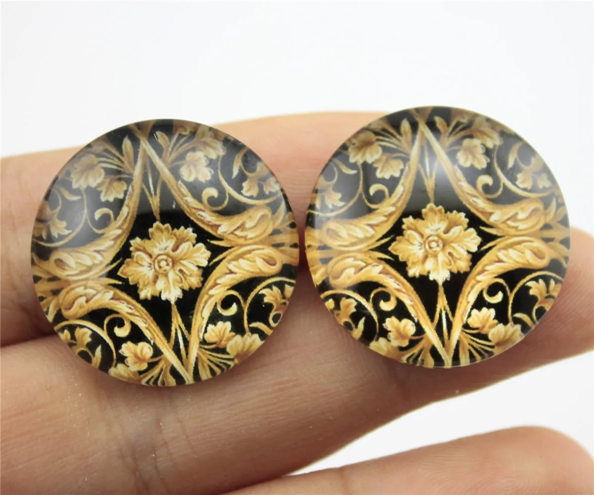 

10pcs 25mm 20mm Royal Plated Pattern Photo Pattern Domed Glass Cabochon Handmade Pendant