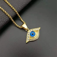 hip hop iced out cubic zirconia eye pendant necklace blue turkish jewelry for womens mens charm amulet gift xl1671s