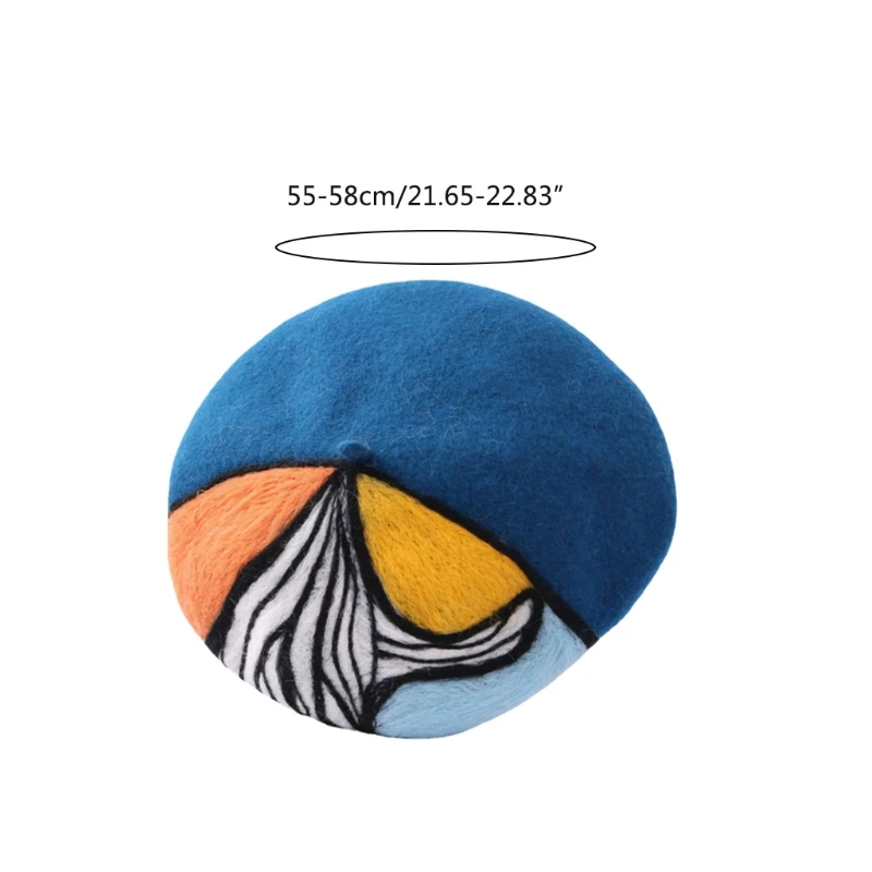 

066C Beret Hat Woolen Women Newsboy in Bright Colors with Oil Painting Style for Warm Keeping & Wind Protection