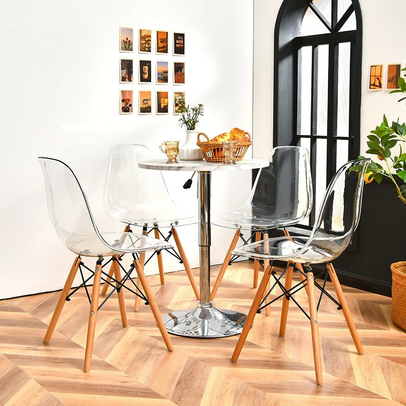 

Set of 4 Dining Chairs Modern Plastic Shell Side Chair with Smooth PET Clear Seat Solid Beech Wood Legs Dining Furniture Sets