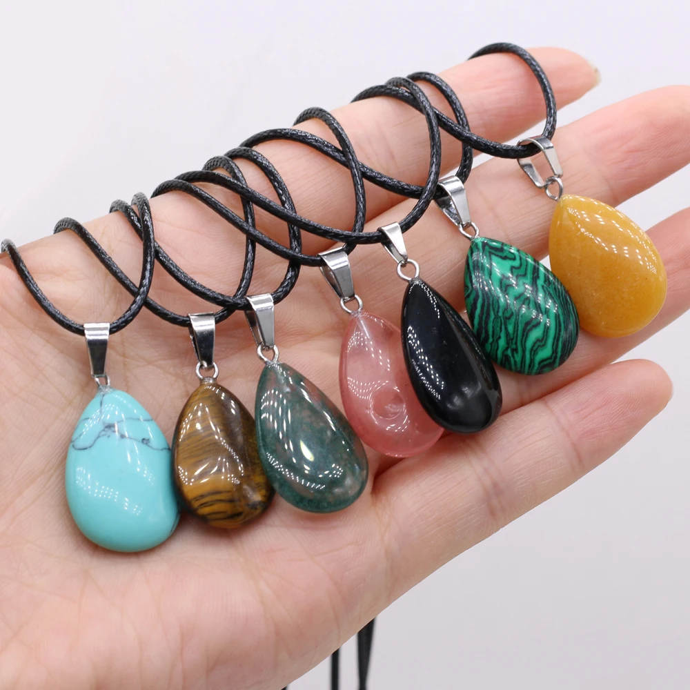 

Water Droplets Shape Natural Semi-precious Stone Agate Jade Epidote Turquoise Pendant Jewelry Necklaces Charm Gift