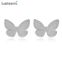 luoteemi trendy tiny cubic zirconia micro paved vivid butterfly stud earrings for women fashion animal earring gift jewelry