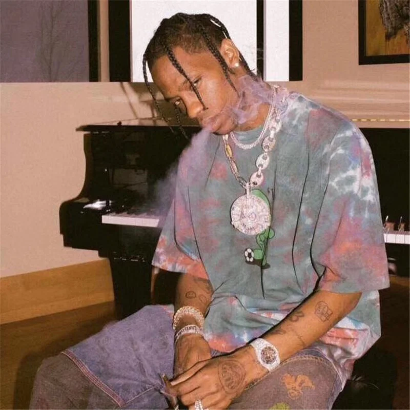 Hip-hop Travis Scott Alien Tie Dye Astroworld Tee T Men Women 1:1 high quality High Street TRAVIS SCOTT t-shirts | Мужская одежда