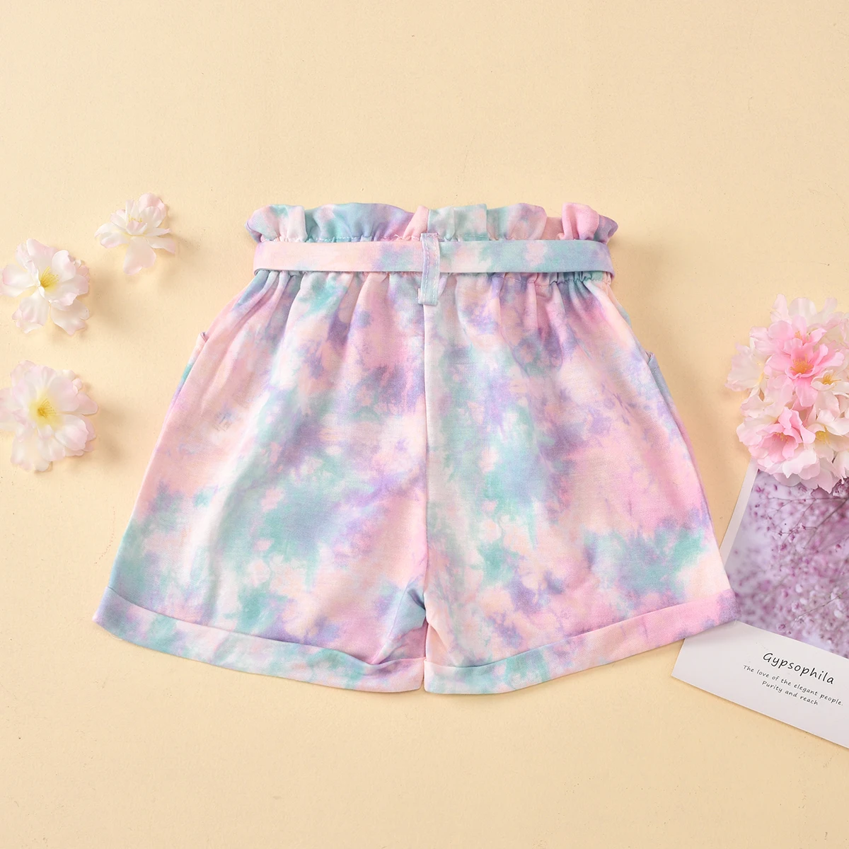 

Baby Baby Girl 3M-7T Tie Dye Shorts Toddler Elastic Waistband Rolled Bottoms Lace-up Shorts with Decorative Button
