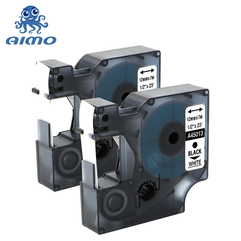 Aimo 2 шт 12 мм Совместимость для Dymo D1 этикетки кассеты 45013 черный на белой ленте D1 этикетки ленты для лента для печати этикеток 160/210d/260P