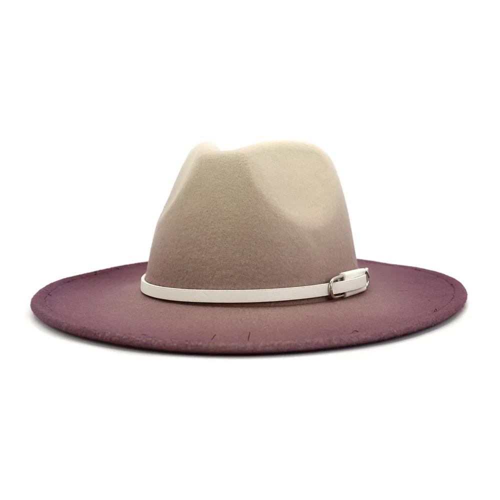 

Фетровая шляпа с широкими полями для мужчин и женщин, модная шапка с градиентом, фетровая шерстяная котелок, для осени и зимы, 2020