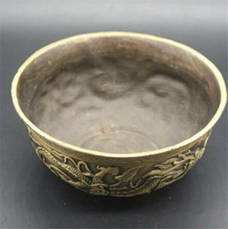 Big 13.5cm Copper Statue Exquisite Chinese Old Brass Hand-Carved Zodiac Animal Dragons Bowl Craft | Дом и сад