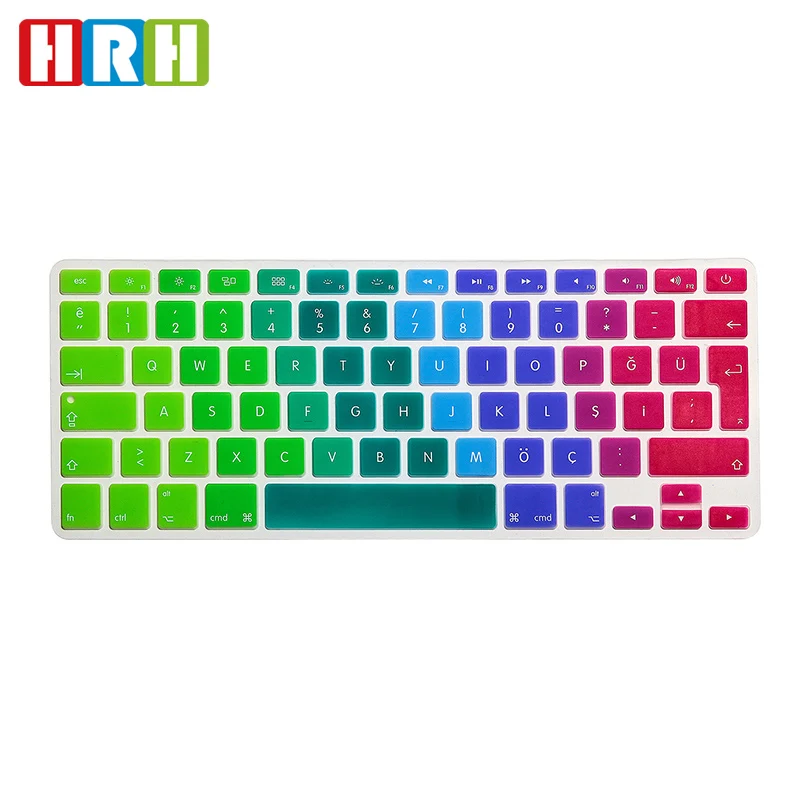 

HRH EU/UK Rainbow Turkish Language Silicone Keyboard Skin Cover Protector Protective Film For MacBook Pro Retina Air 13" 15" 17"