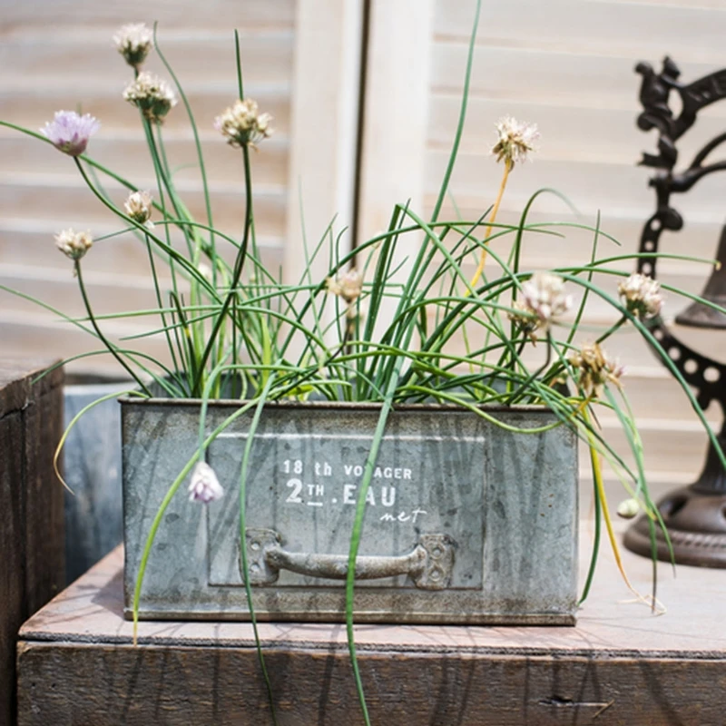 Прямоугольный горшок для растений с суккулентами цветочный железный в стиле