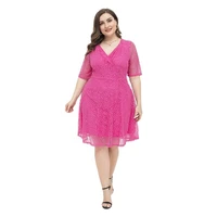 fashion summer office lady dress v neck plus size pink lace women swing dresses mother of bride wear party cocktail clothes