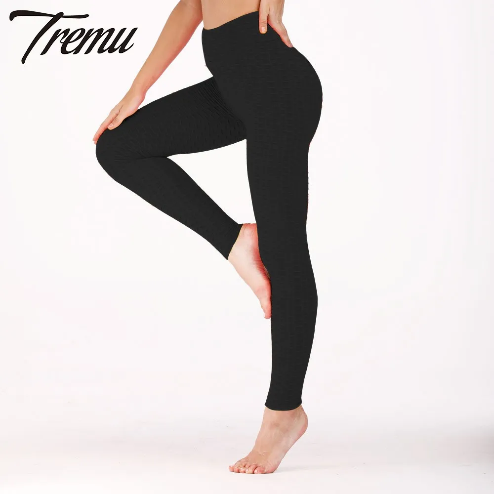 

Tremu Black Honeycomb Slim Yoga Pants Women's Sport High-Waisted Workout Leggings Anti Cellulite Leggins Push Up Gym Clothing
