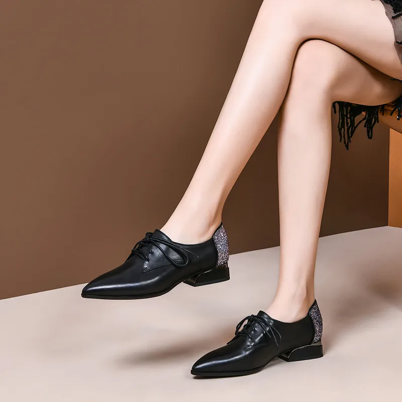 

MORAZORA big size 33-43 2020 casual single shoes genuine leather fashion women pumps simple lace up pointed toe spring shoes