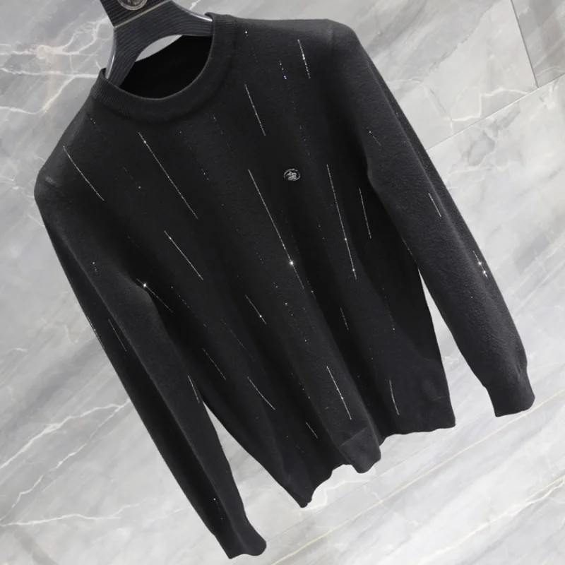 Color Solid Long Sleeve Sweaters Men O-Neck Autumn Slim Fit Casual Knitting Pullovers Diamonds Spring Mens Black Sweater Tops