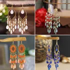 Женская мода длинные серьги в богемном стиле креативные веерообразные украшения Кристалл бисер кисточка свадебные серьги сережки в этническом стиле