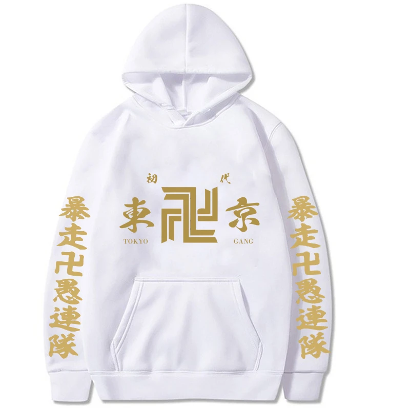 

Осенне-зимнее пальто с принтом черное Аниме С Капюшоном Токийский Мстители Харадзюку Свободные худи с карманами Женский Мужской флисовый п...