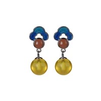925 sterling silver enamel cloisonne natural amber ear studs retro national trend round beads ladies eardrops earrings