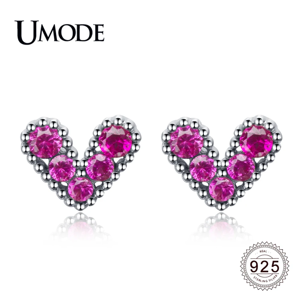 UMODE новые серьги гвоздики из стерлингового серебра 925 пробы с фиолетовым красным