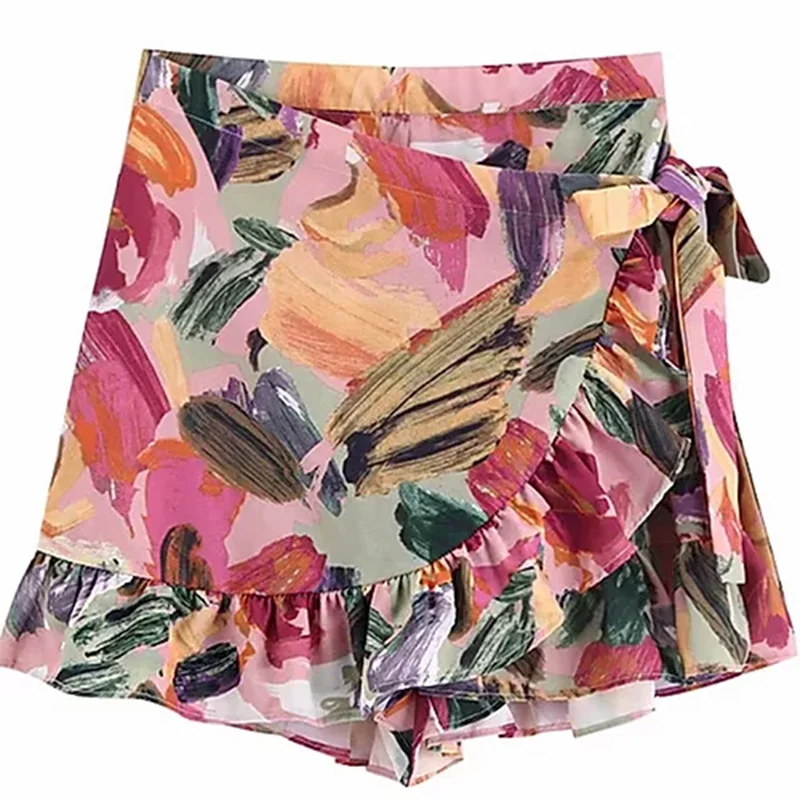 

2021 Summer One Shoulder Print Floral Sexy 2 Piece Set Women Outfits Puff Sleeve Ruffle Summer Two Piece Set Crop Top And Skirt
