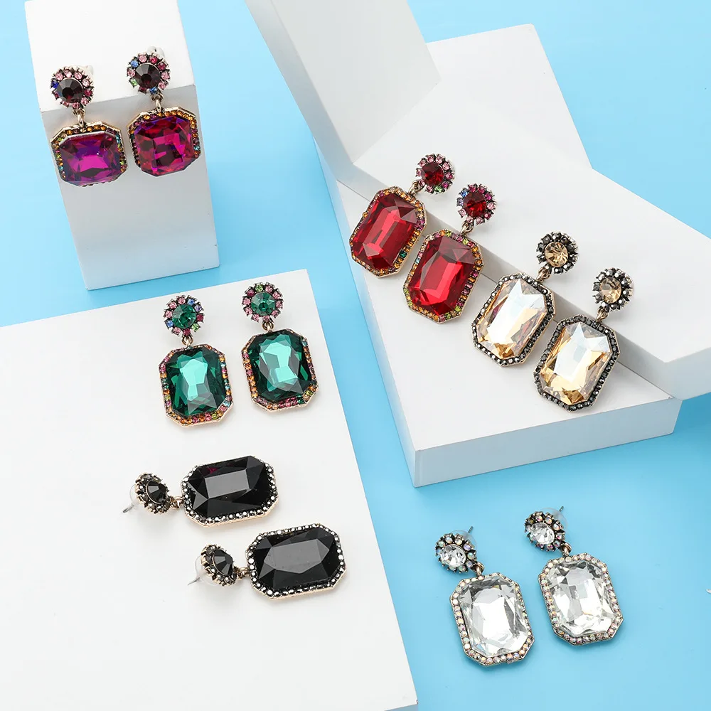 ZX Wholesale Luxury Banquet Large Rectangle Rhinestone Statement Drop Earrings Wedding Party Crystal Big Dangle | Украшения и