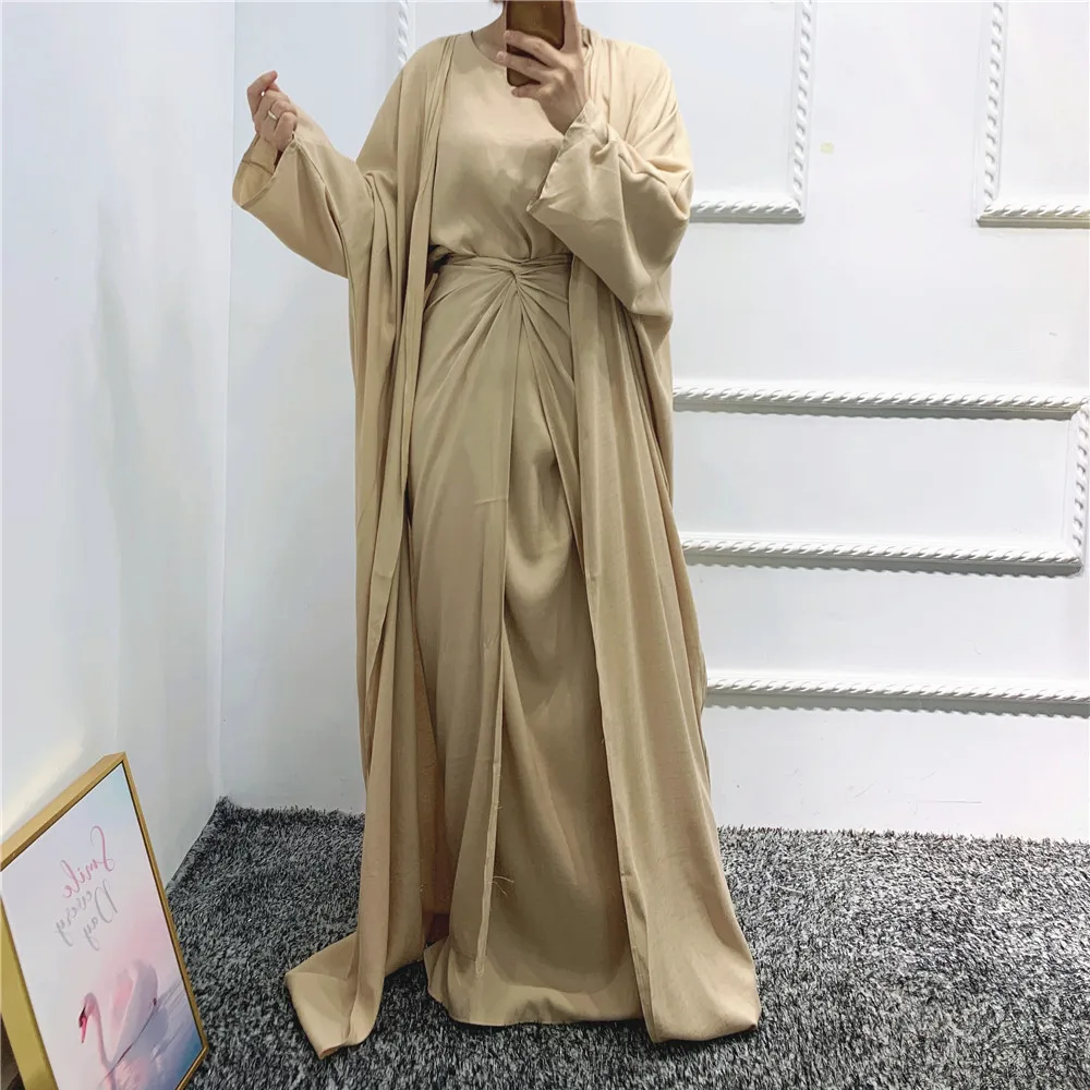 Hot Sale Djellaba Ramadan Muslim Dress 3 Pieces Muslim Suits Elegant Long Islamic Abayas Women Modest Wear Clothing EID Sets
