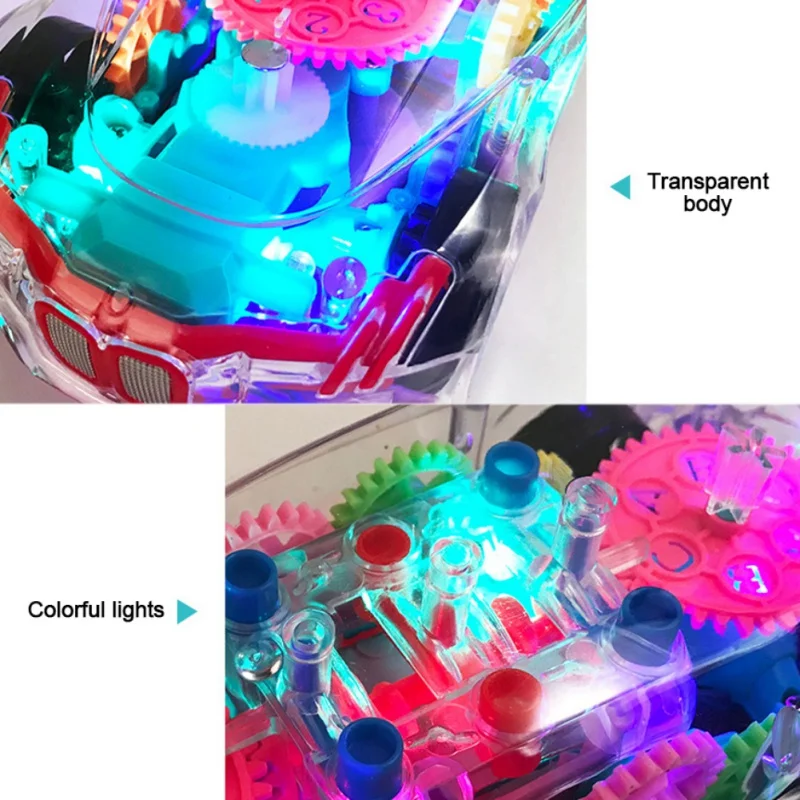 

Kids Electronics Car Toy Universal Driving Colorful Light Music Transparent Mechanical Gear Car Children Boys Birthday Gifts New