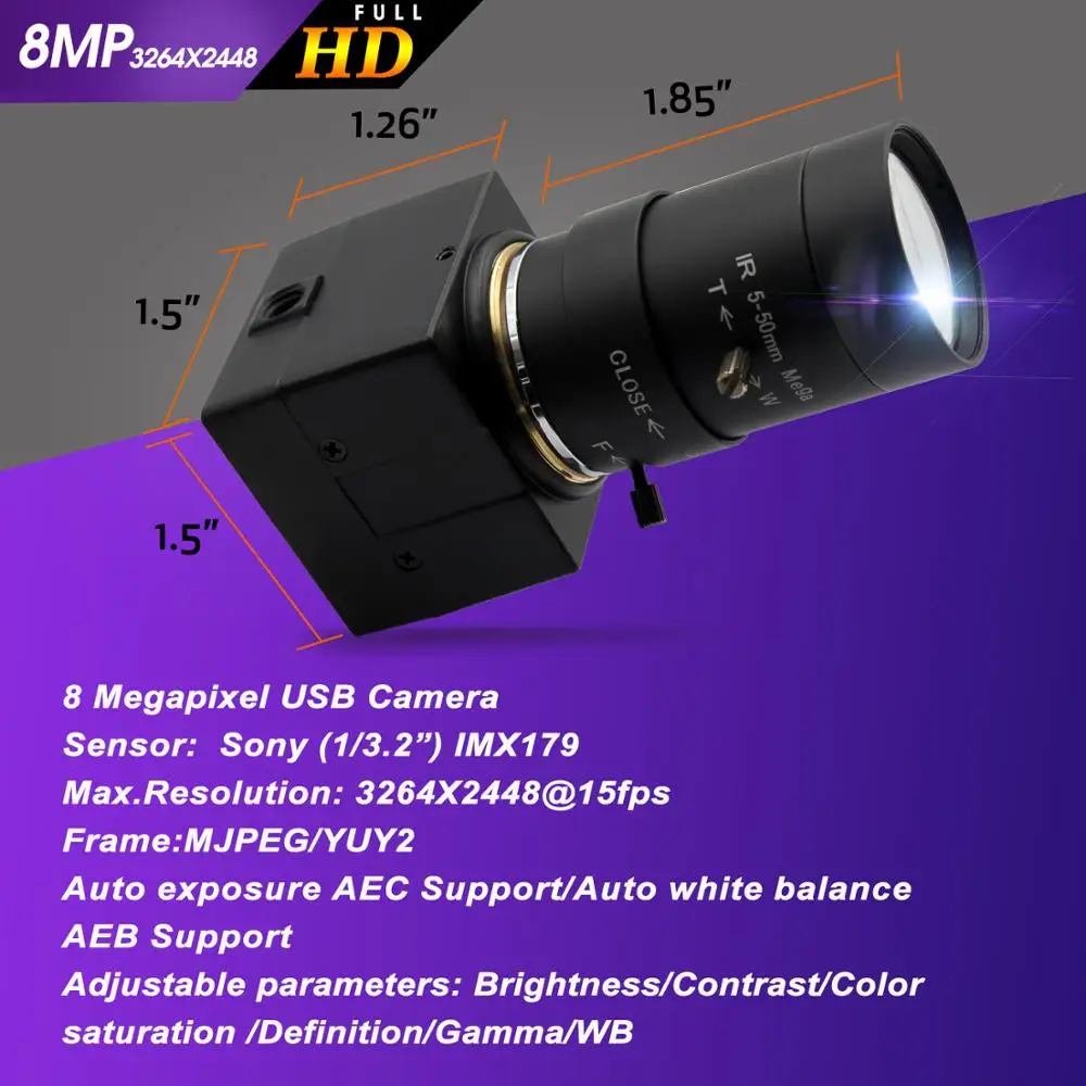 ELP высокой четкости 3264X2448 USB2.0 5 50 мм зум Ручной фокус 8MP камера для HD cctv системы