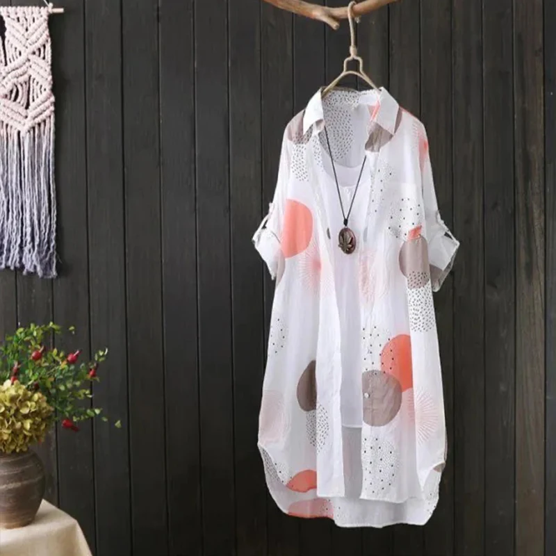 Солнцезащитная рубашка средней длины с принтом женская мода лето 2021 Новинка
