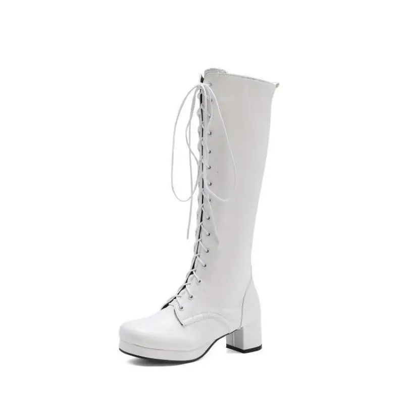 

Lace Up Pink White Black Boots Women Shoes Sweet Lovely Lorita Knight Boots