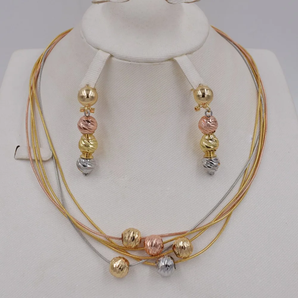 3 тонов, новинка, высокое качество, Италия 750, ювелирный набор, модный Parure Bijoux Femme, Дубай, ариканские серьги, ожерелье, Китай, колье