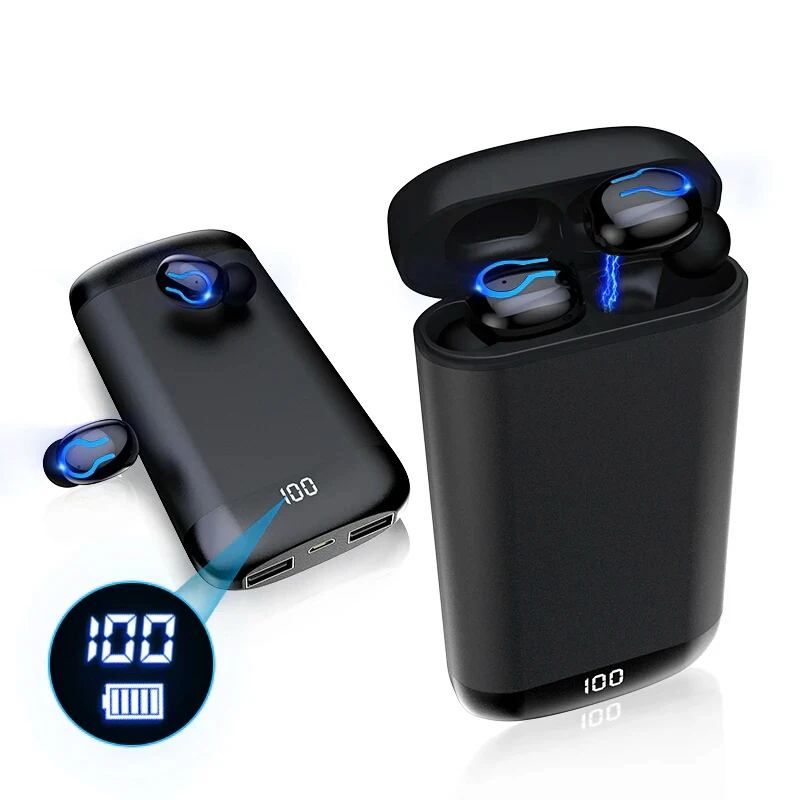 Wireless V5.0 Bluetooth Headphone HD Stereo Earphone Sports Waterproof Headset With Dual Mic and 6000mAh Battery Charge Case | Электроника