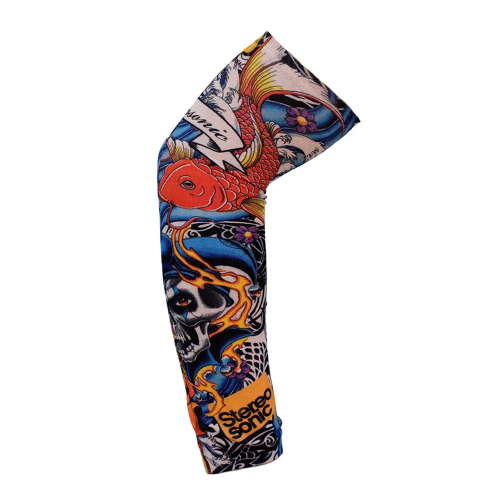 

Elastic Arm Tattoo Sleeve Sun-Protection Cycling Oversleeves 2021 Skull Print Armwarmer Ridding Tattoos Sleeves Outdoor Tattoo