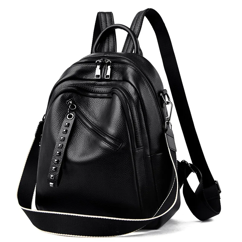 

2021 new trend fashion top layer cowhide leather high quality large capacity backpack women