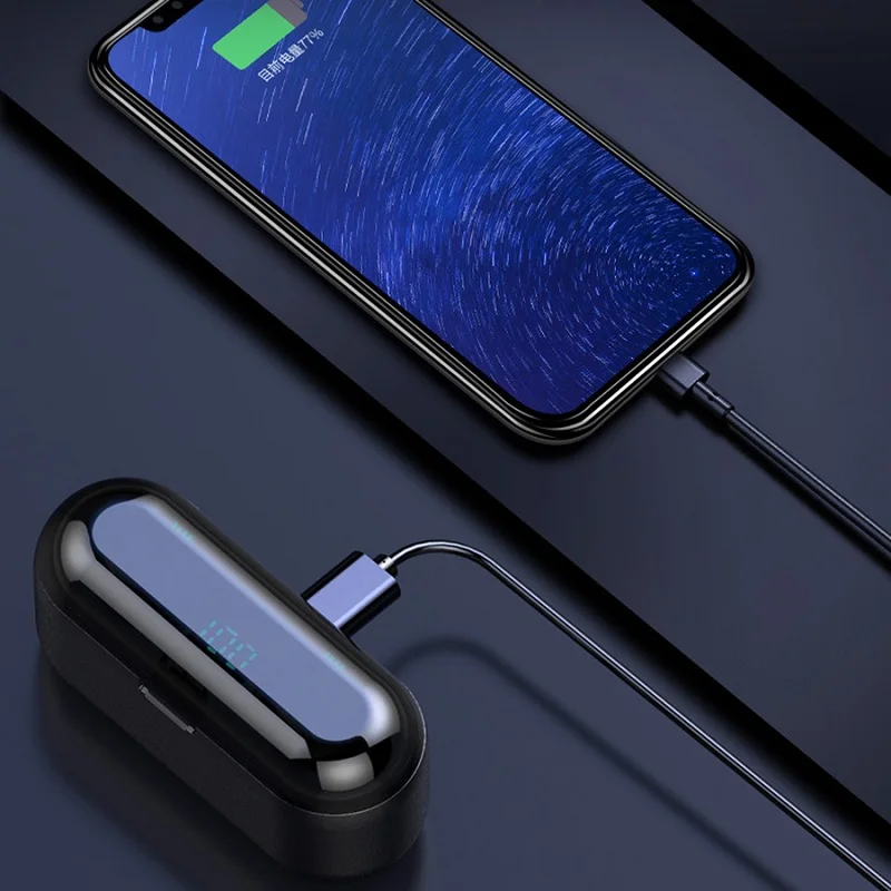 TWS Bluetooth V5.0 Wireless Earphone F9 Headphone LED Display With 2000mAh Power Bank Headset Microphone | Электроника